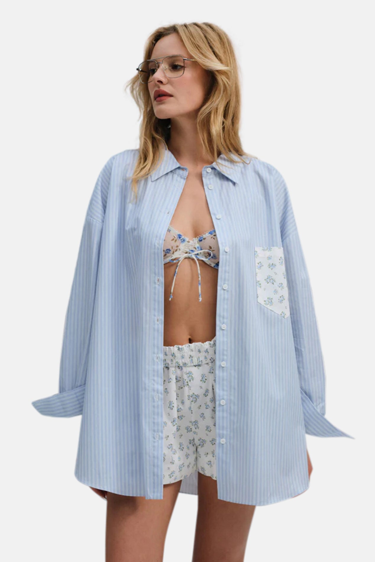 For Love & Lemons Tamren Button-Up Shirt Blue – blueandcream