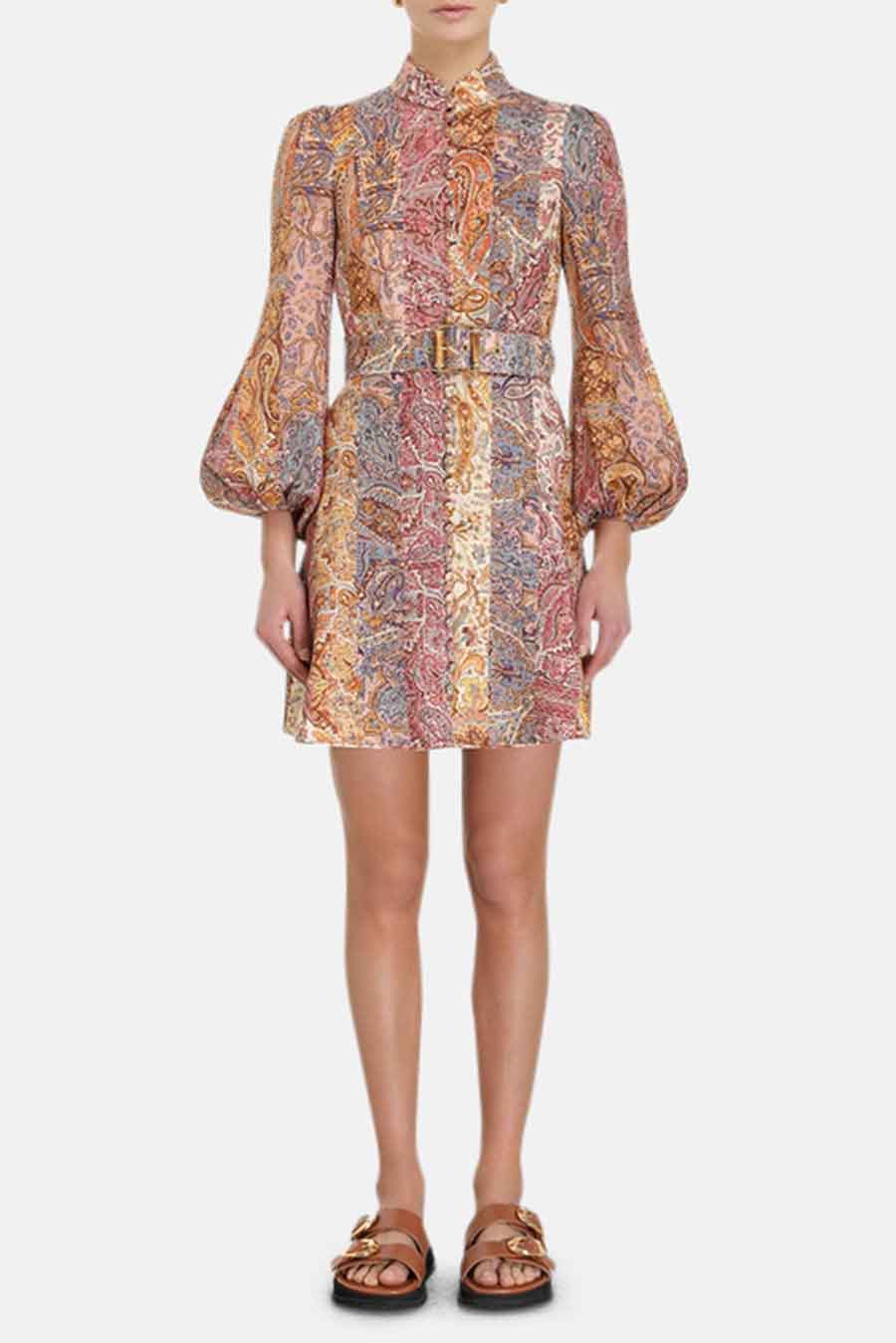 Zimmerman Luminosity Belted Mini Dress Multi Paisley Stripe  blueandcream