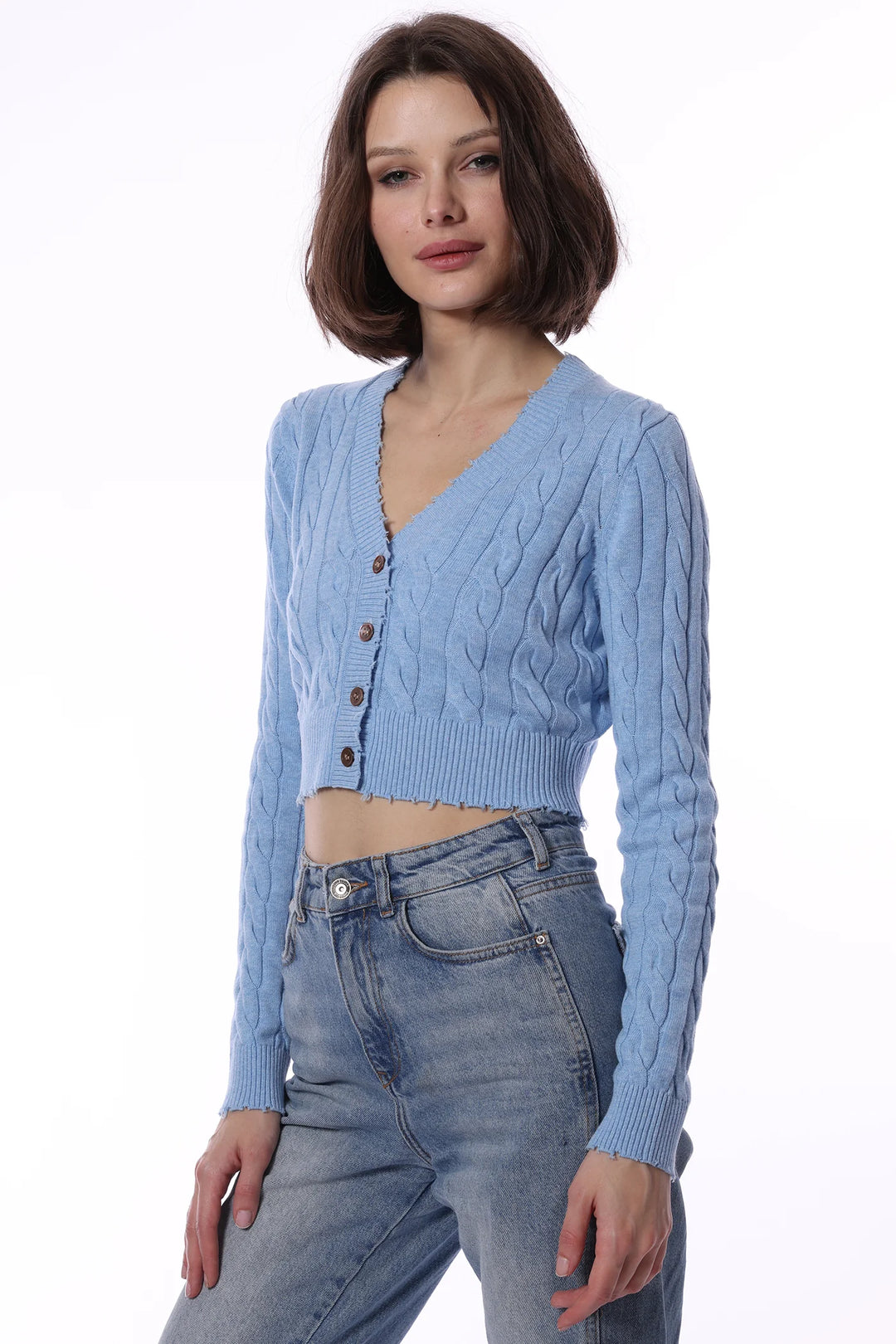 Satya Cable Cropped Cardigan Cameo Blue