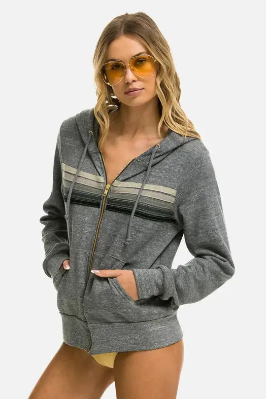 Women's 5 Stripe Zip Hoodie Heather Grey/Grey