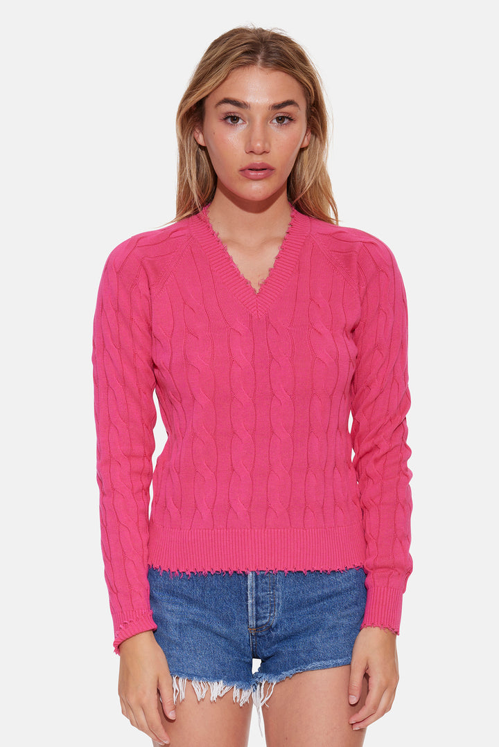 Amber Cable V Neck Sweater Beetroot Purple
