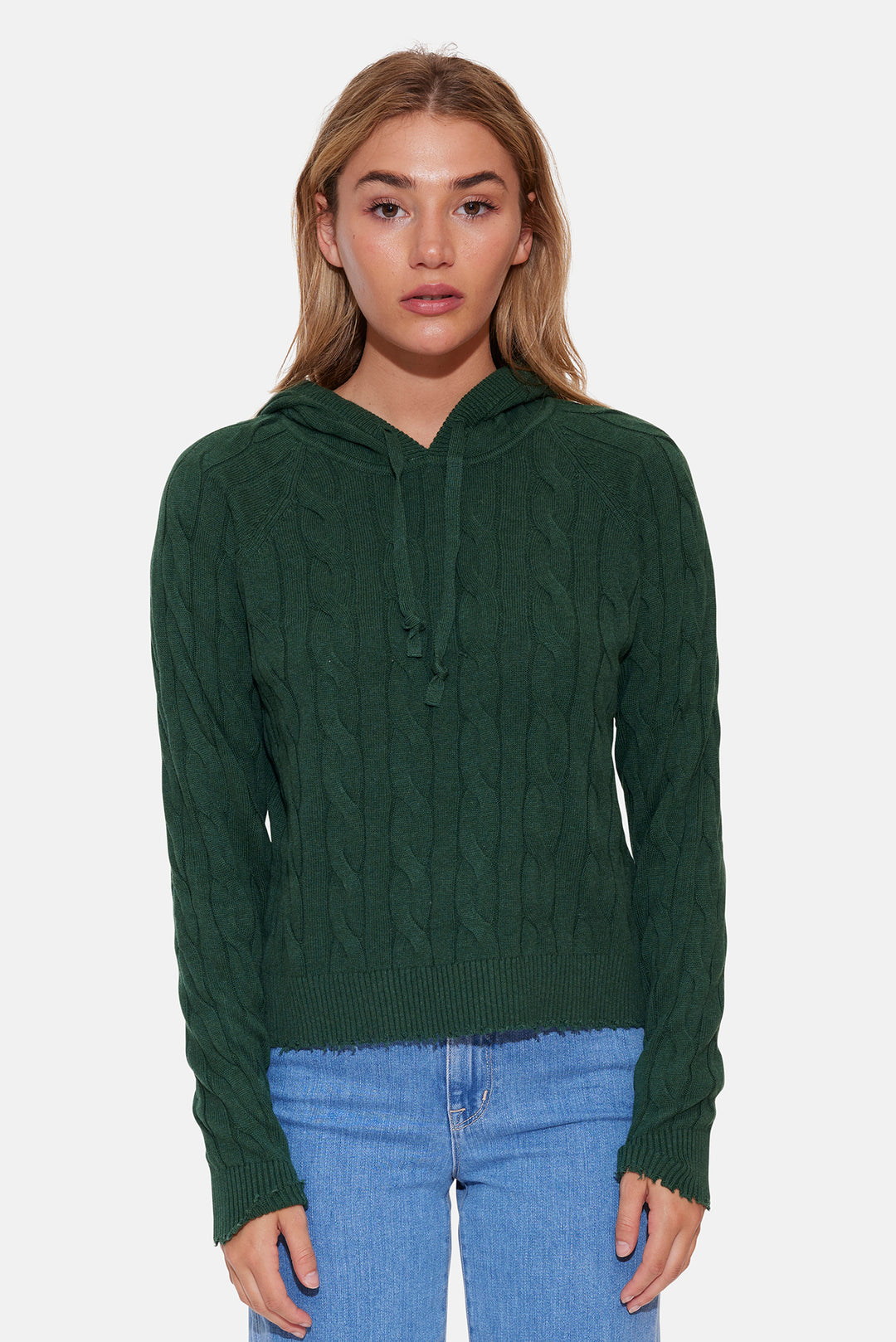 Amber Cable V Neck Sweater Pine