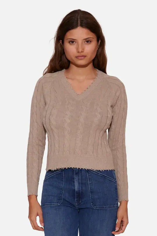 Amber Cable V Neck Sweater Beige