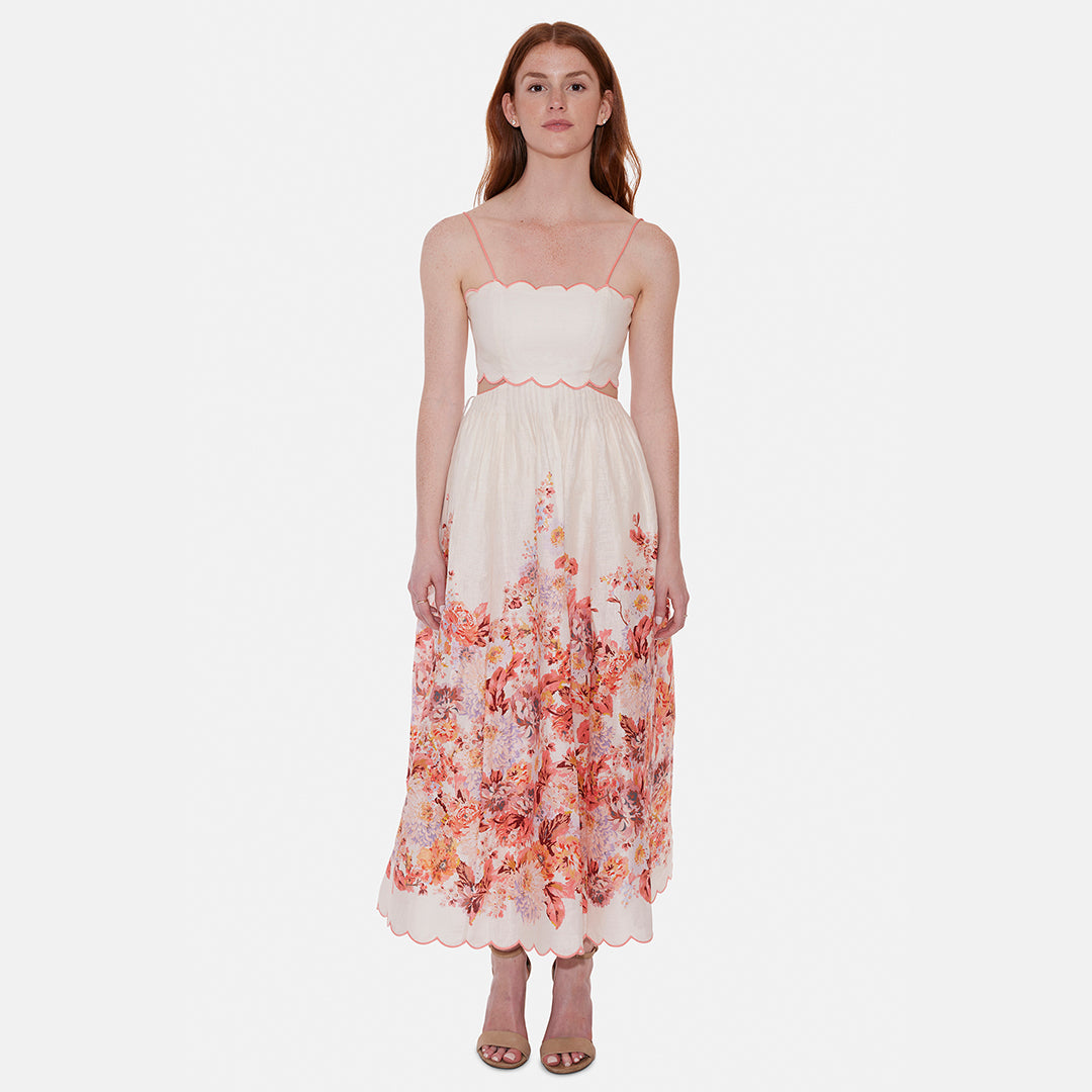devi scallop midi dress Devi Scallop Midi Dress Cream Floral