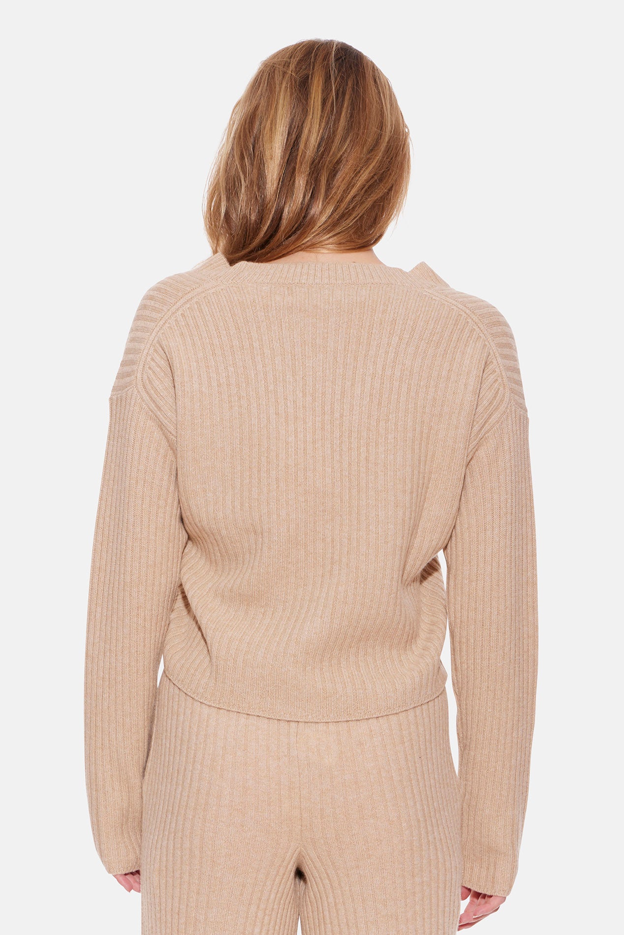 Random Ribbed Knit Cardigan sand-