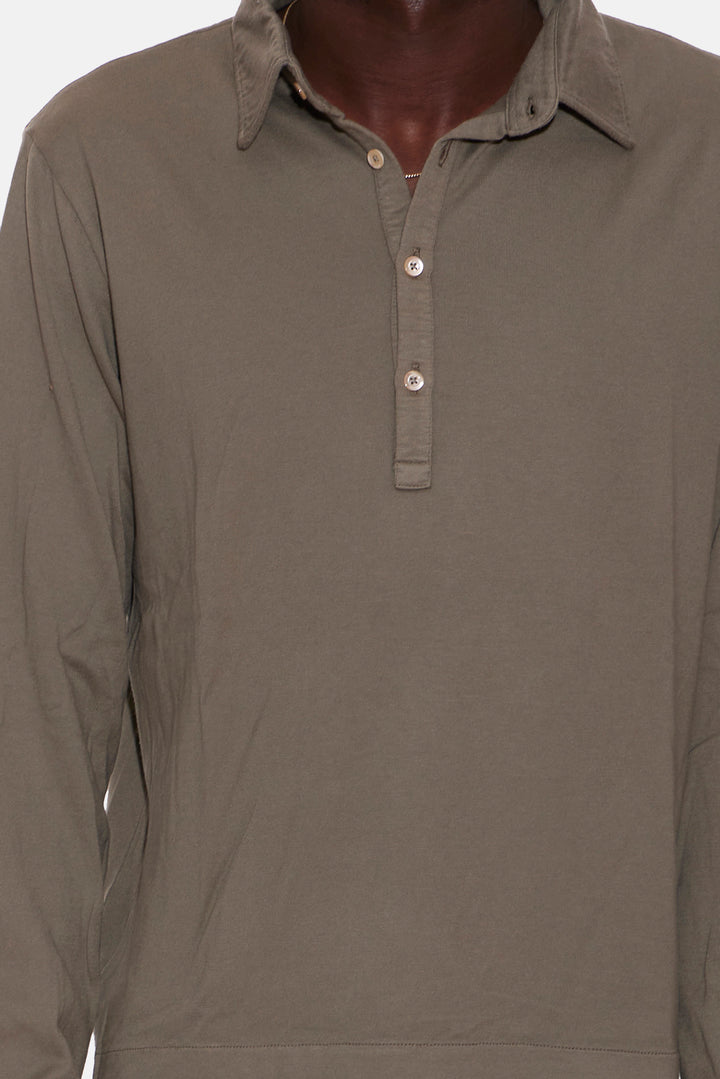 Cotton Cashmere Long Sleeve Polo Army Green