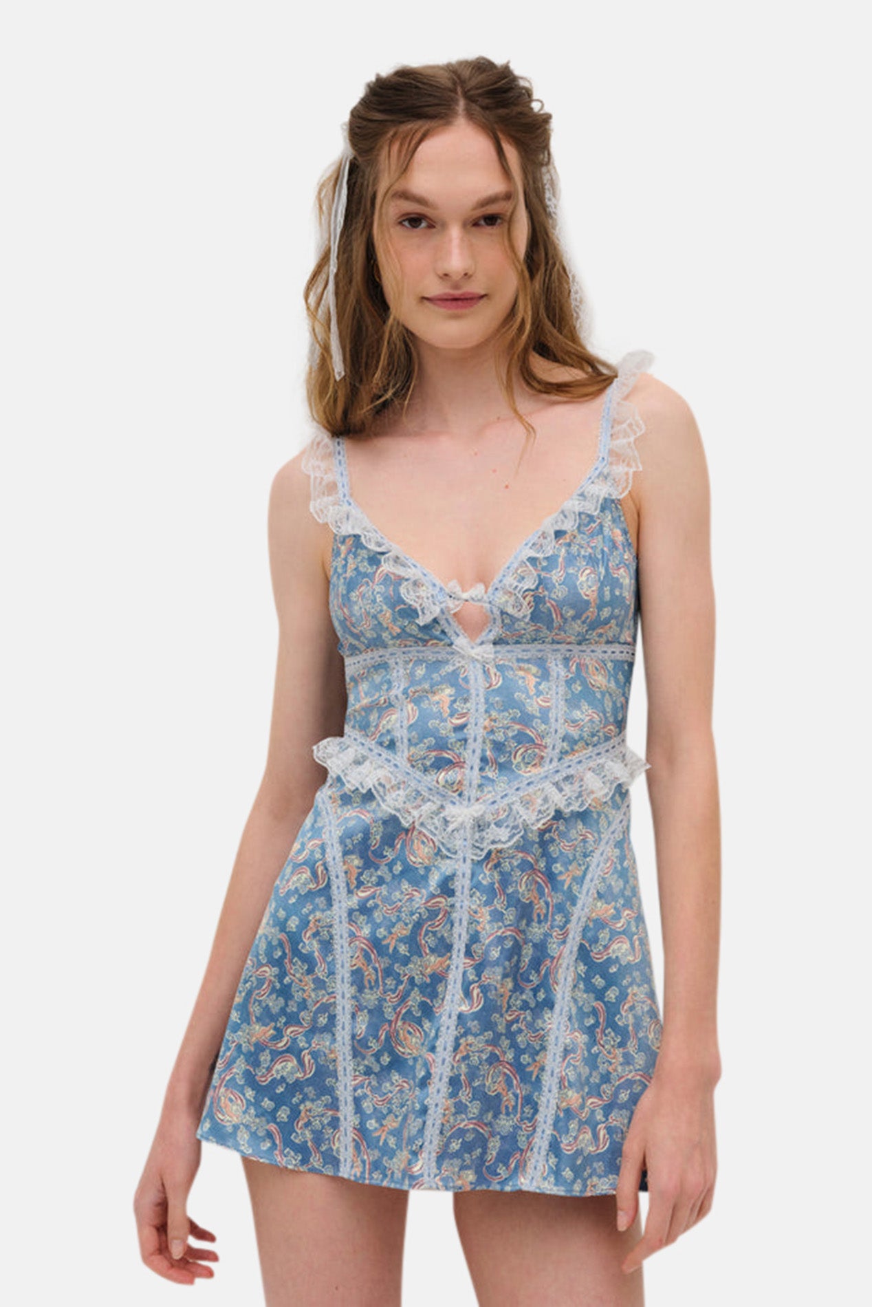 For Love & Lemons Emiliana Slip Dress Blue blueandcream For Love & Lemons Emiliana Slip Dress Blue blueandcream