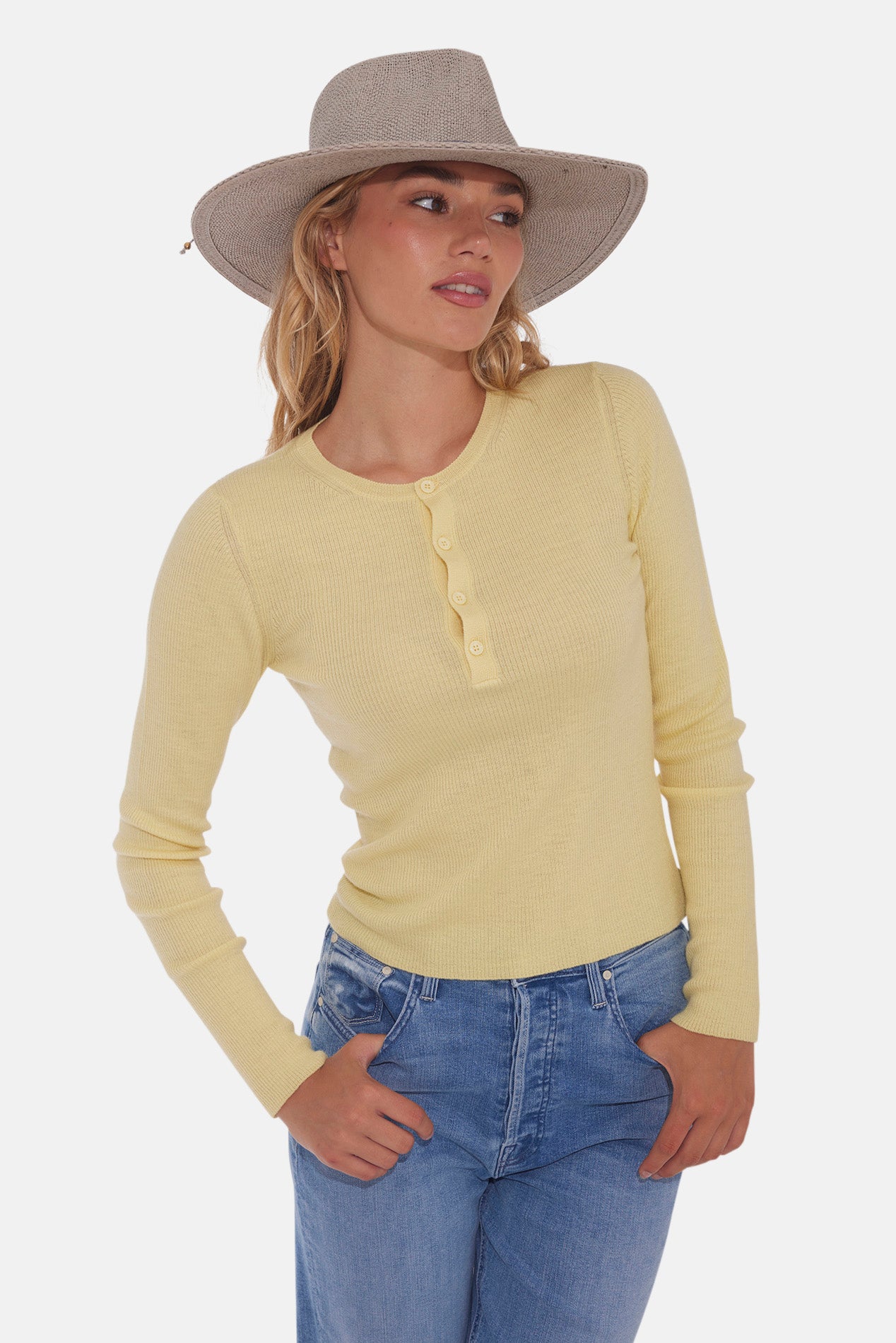 Sylvia Cashmere Henley Sweater Sandstone main image 1