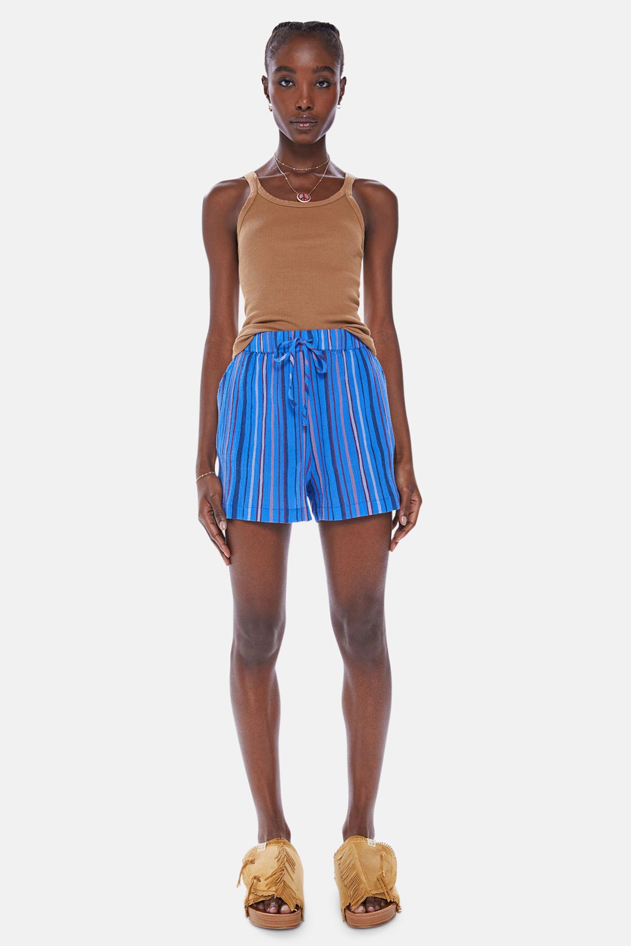 Blue and white store striped flowy shorts