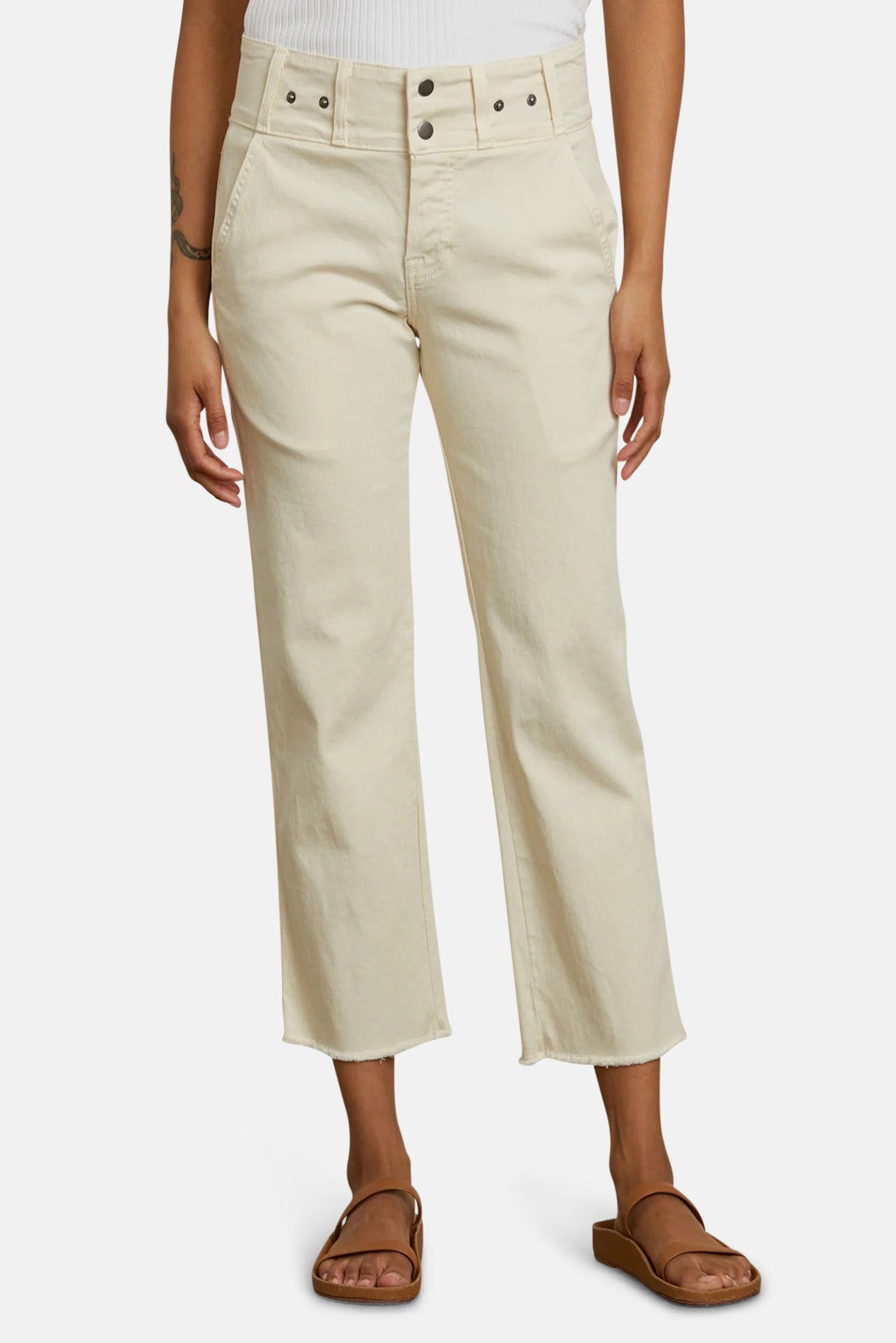 Hayden Cotton Wide Leg Trouser - Ecru