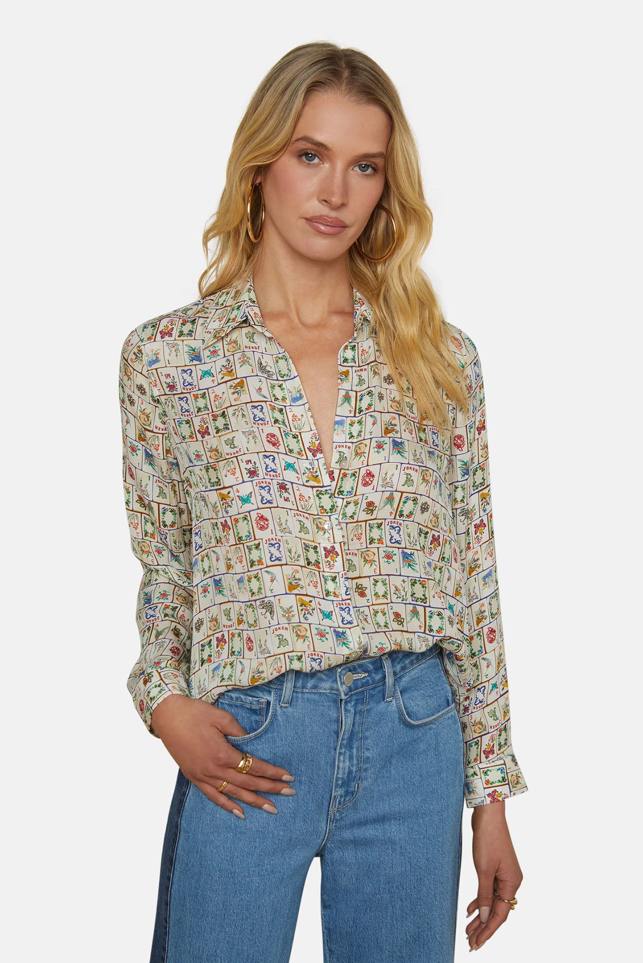 L'Agence Nina Silk Blouse Icy Lilac Linked Geo