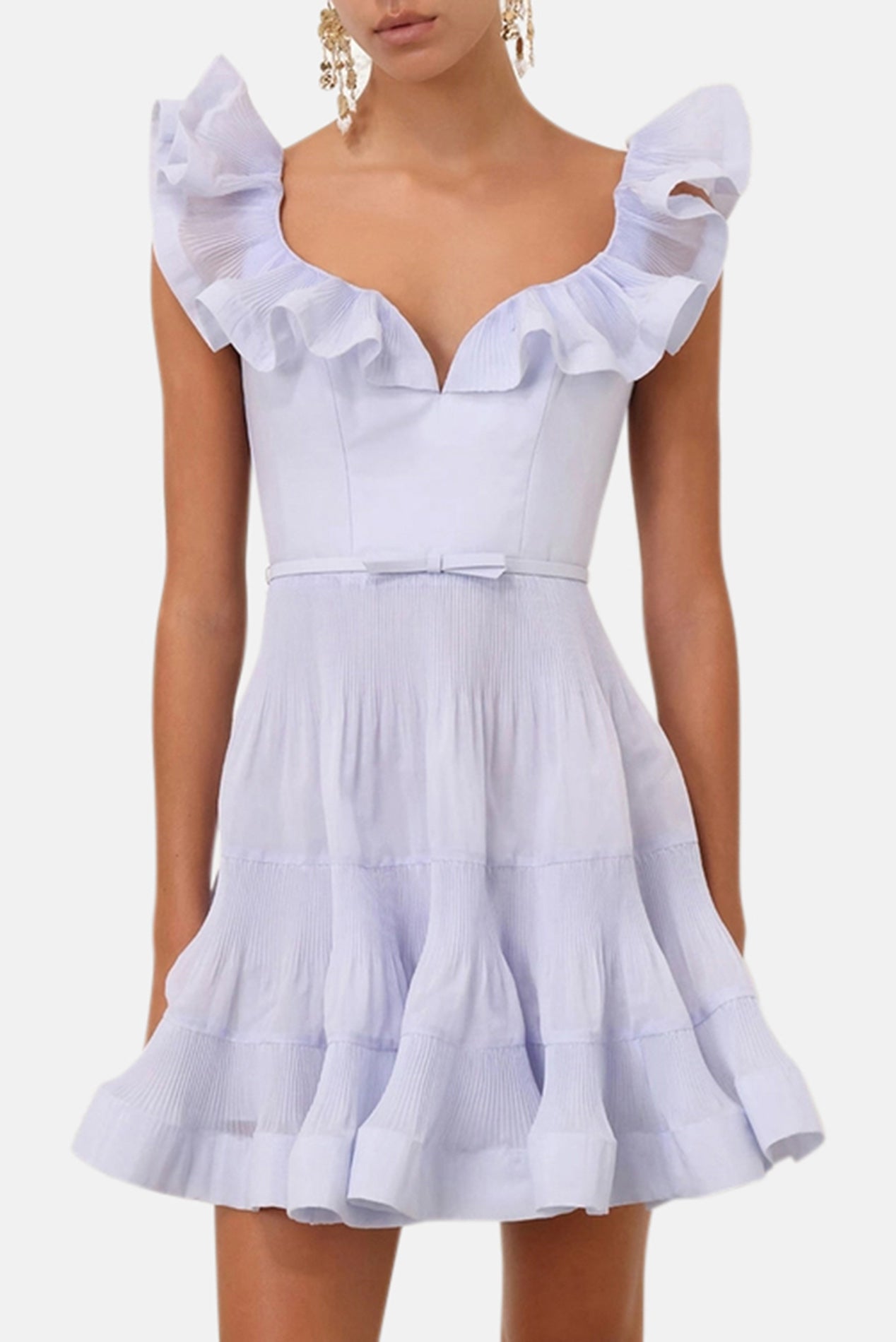 pleated frill mini dress Eugnie Black Fully Pleated Ruffled Mini Dress