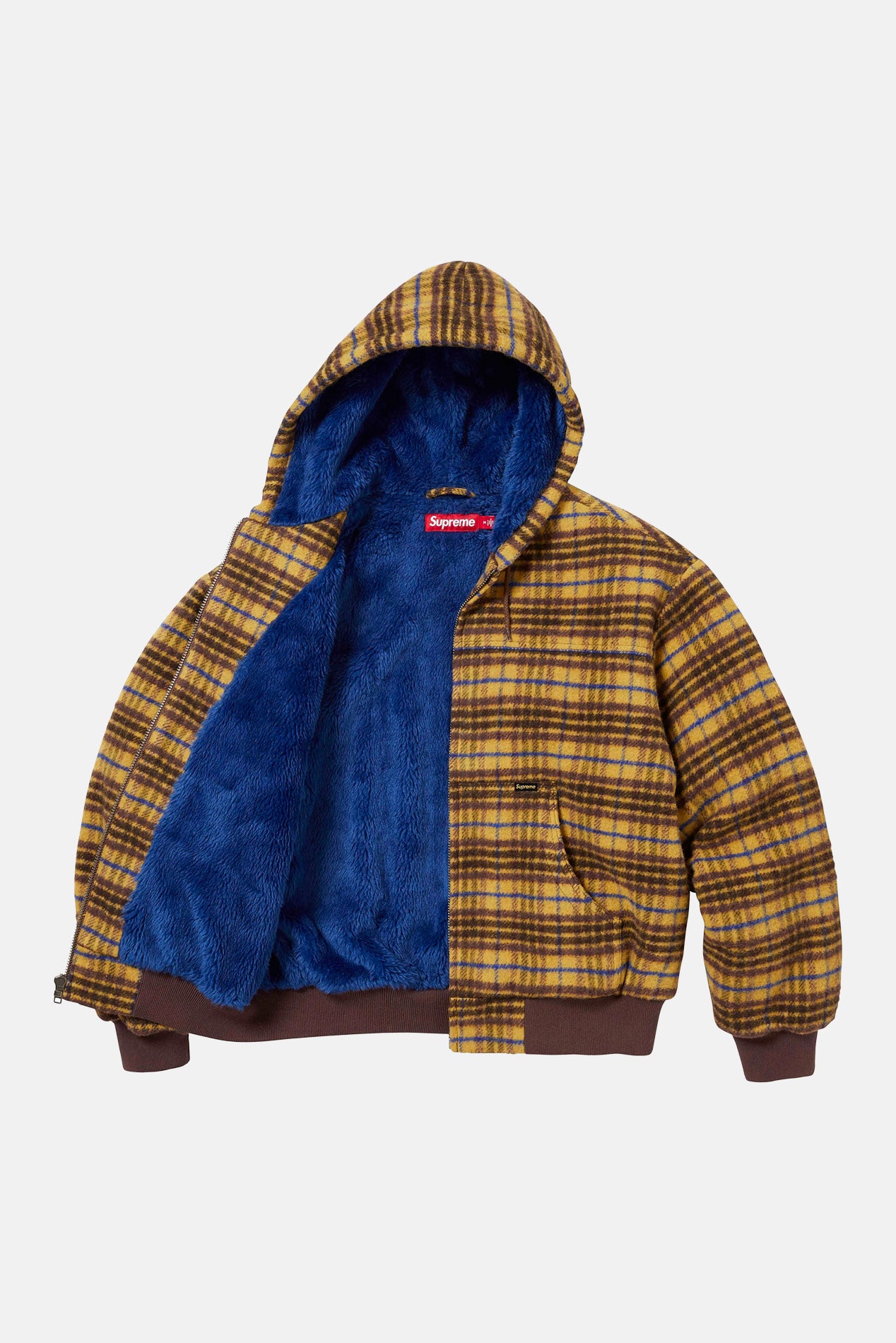 Supreme Plaid Wool Hooded Work Jacket Brown