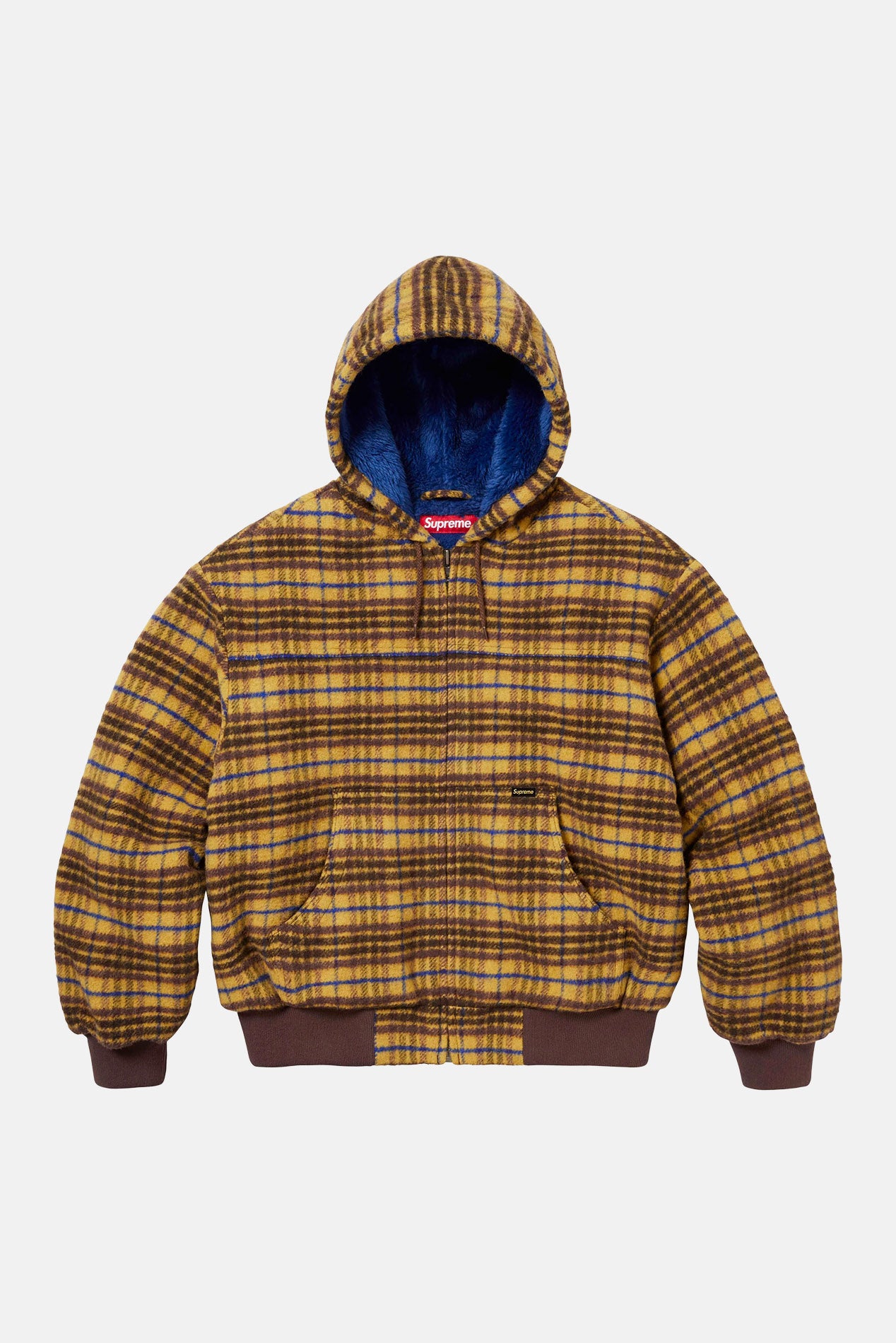 Supreme Plaid Wool Hooded Work Jacket Brown