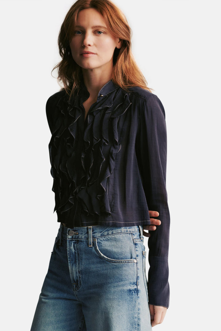 Patti Shirt In Crinkled Silk Cotton Voile Midnight
