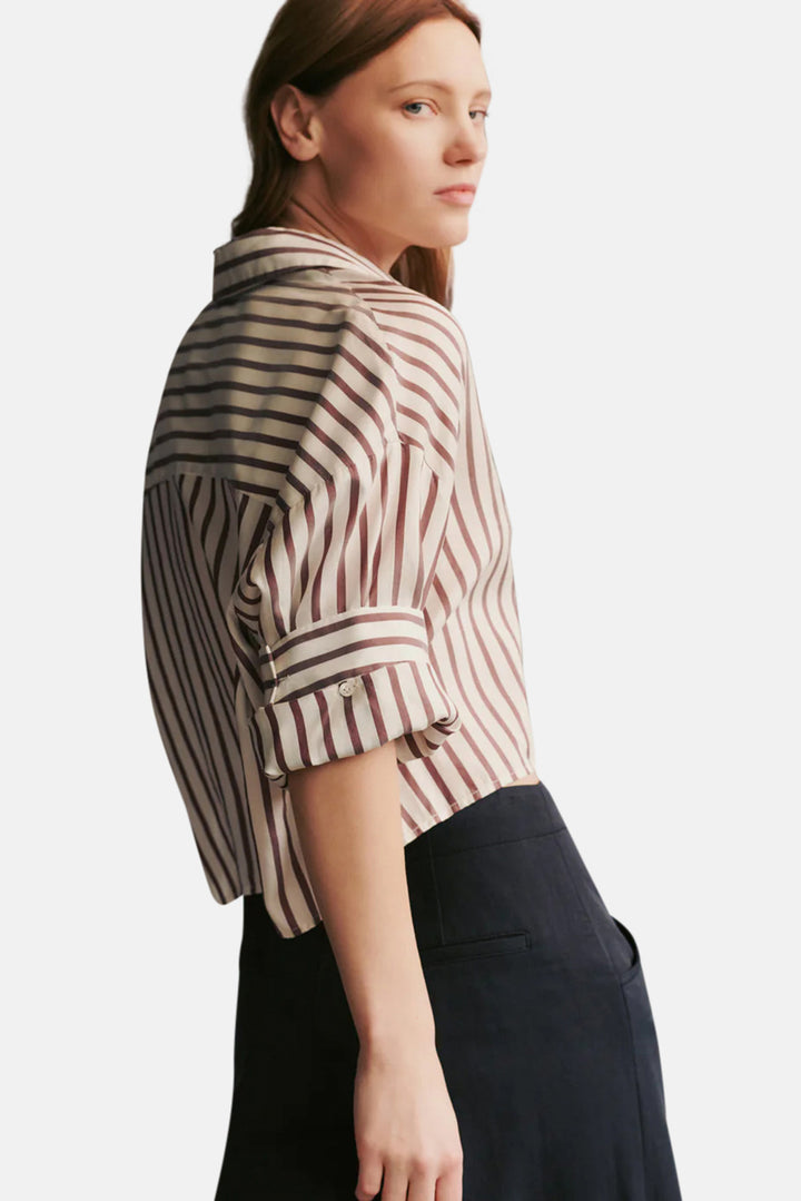 Next Ex Shirt in Striped Silk Voile White/Brown