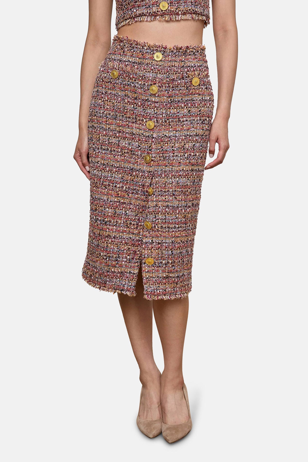 Jupe Tailleur Femme à Motifs Floraux - Doublée - Taille S - Mauve/Beige