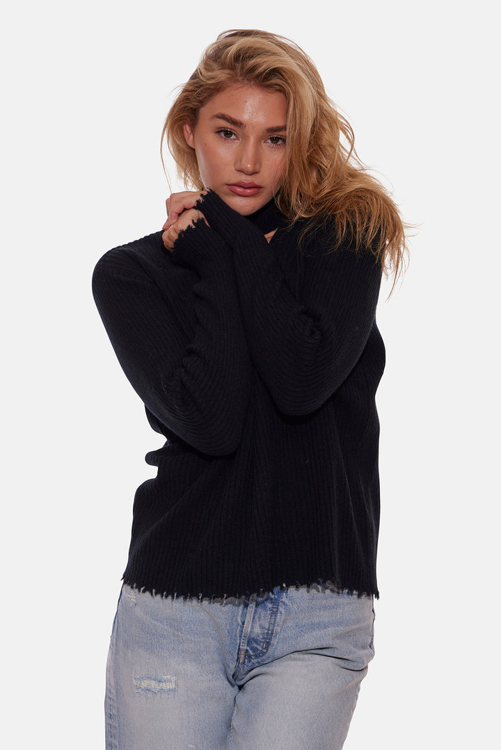 Taylor Cashmere Choker V Neck Sweater Black
