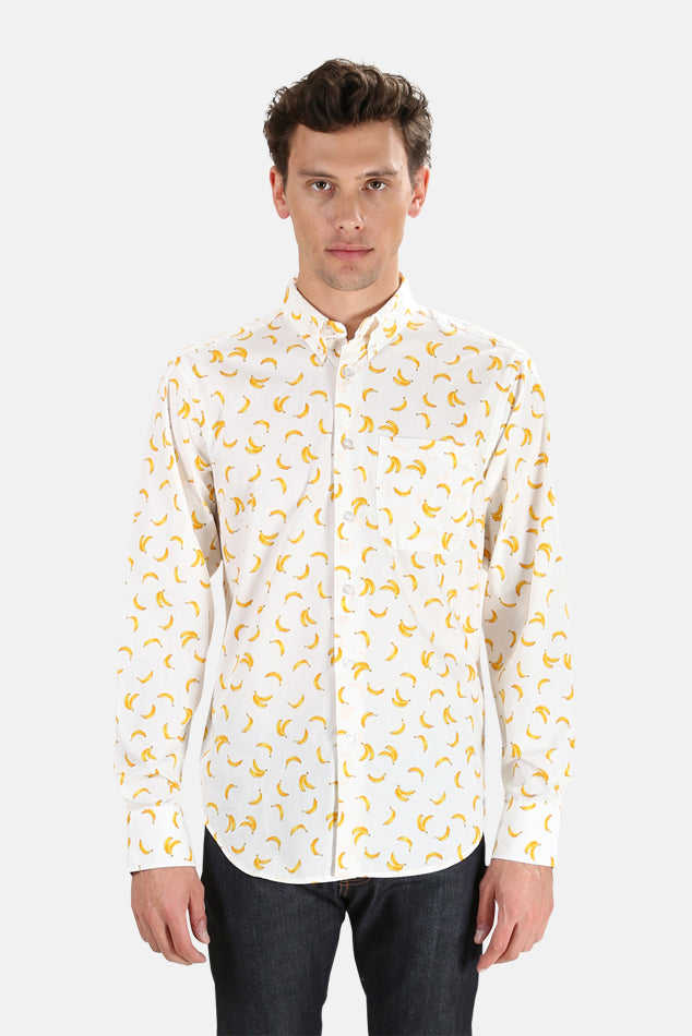 banana dress shirt Green Banana Print Linen Shirt