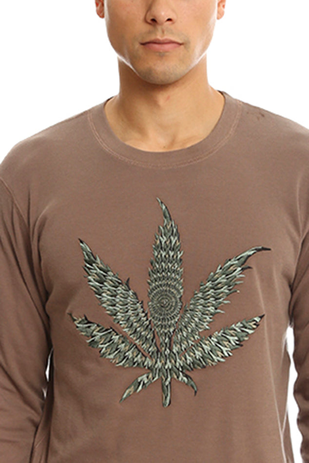 Embroidered Leaf Tee Brown - blueandcream