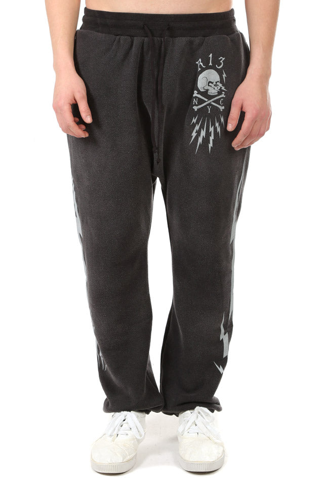 R13 Skull Bolt Field Sweatpants - Acid Black