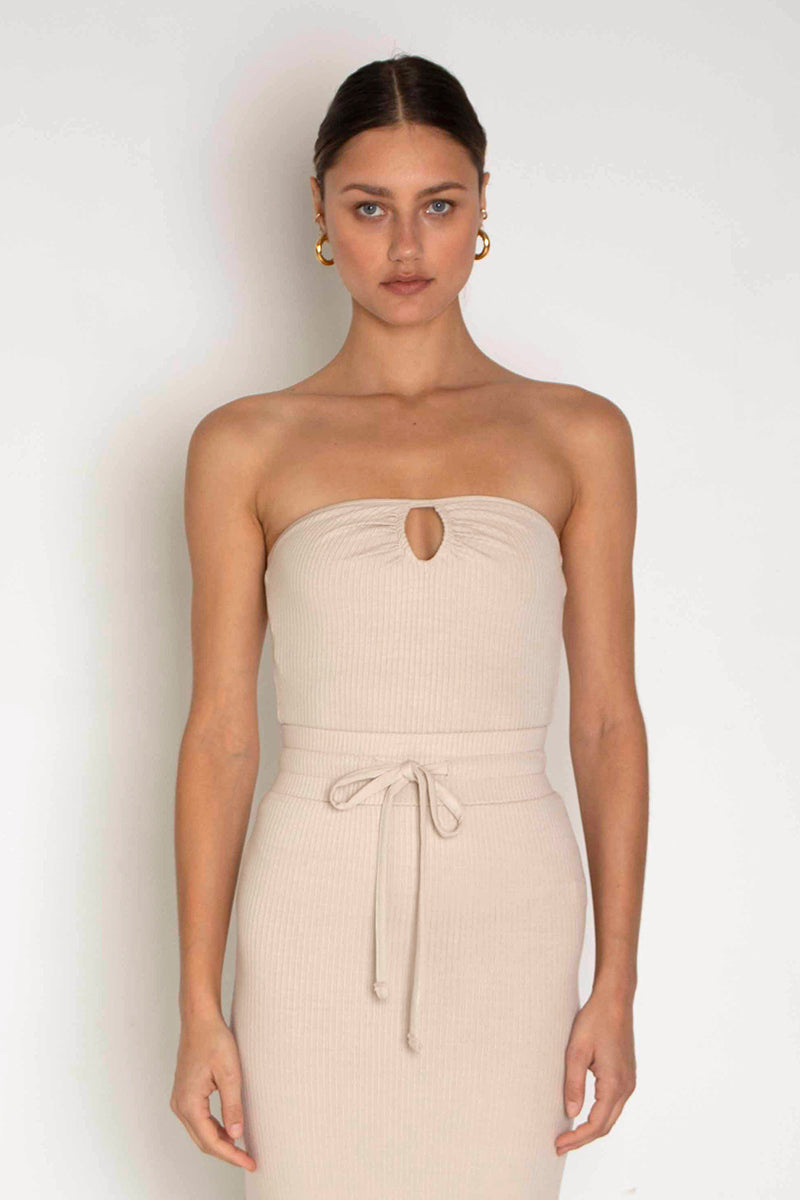 Alloy Rib Cut Out Bandeau Tank Limestone blueandcream Alloy Rib Cut Out Bandeau Tank Limestone blueandcream