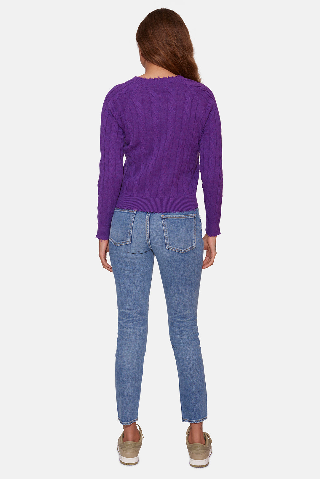 Amber Cable V Neck Sweater Purple