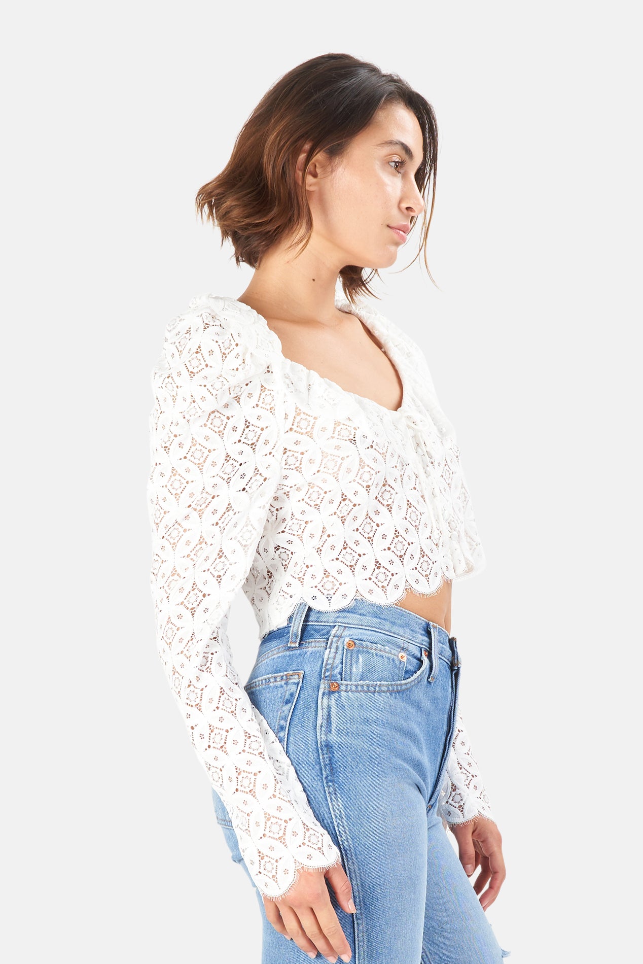 For Love & Lemons Sadie Corset Crop Top in White. Size XL.