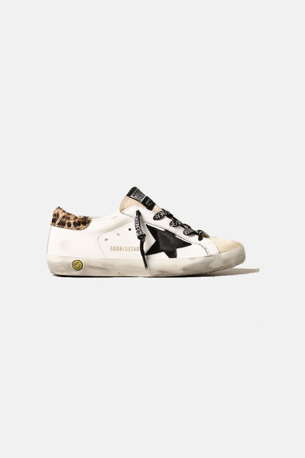 Kids Super-Star Low Top Sneaker White/Leopard Heel/Black Star – blueandcream