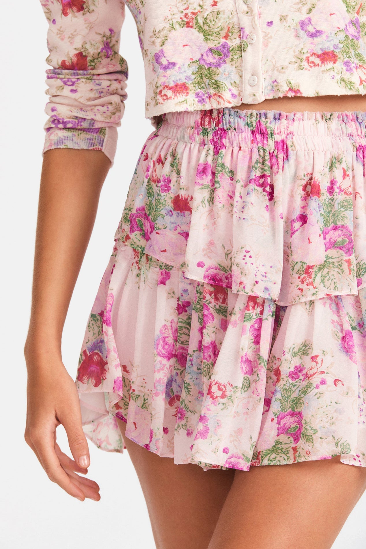 Haya Floral Shimmer Ruffle Mini Skirt