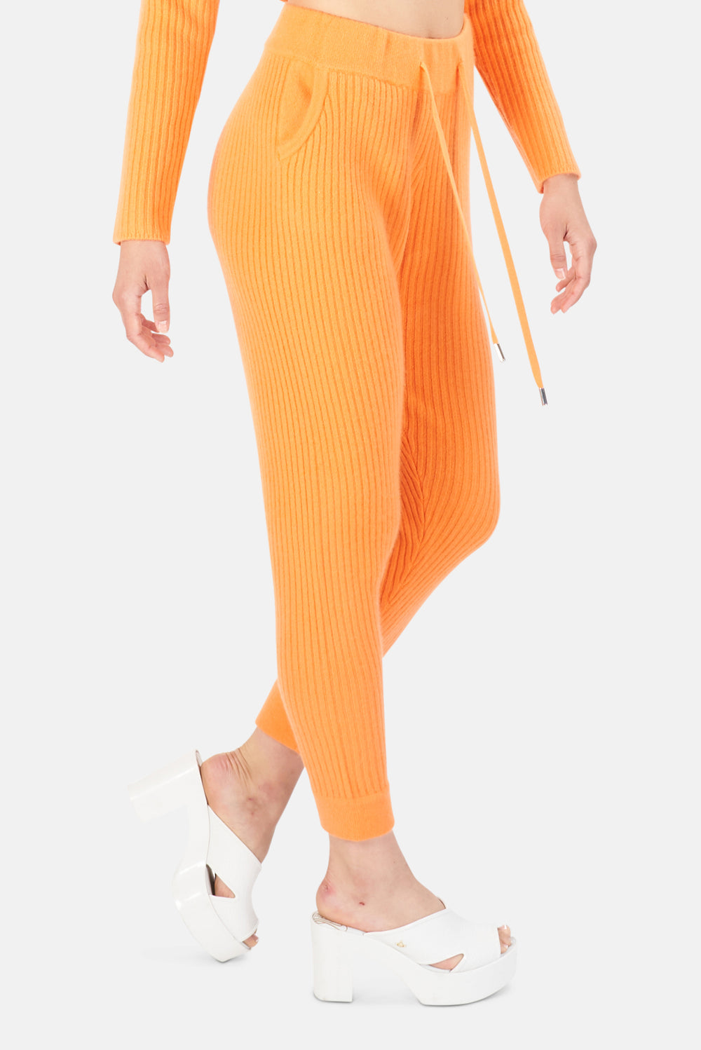 Florence Ribbed Cashmere Pants Orange - blueandcream