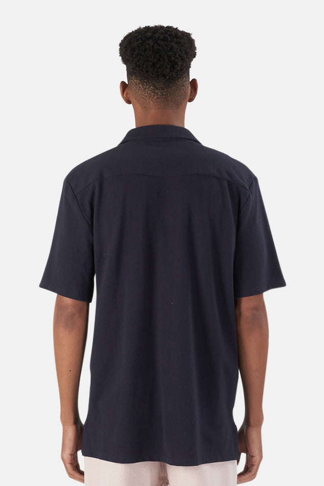 Short Newport Navy Sleeve Pique Shirt - blueandcream