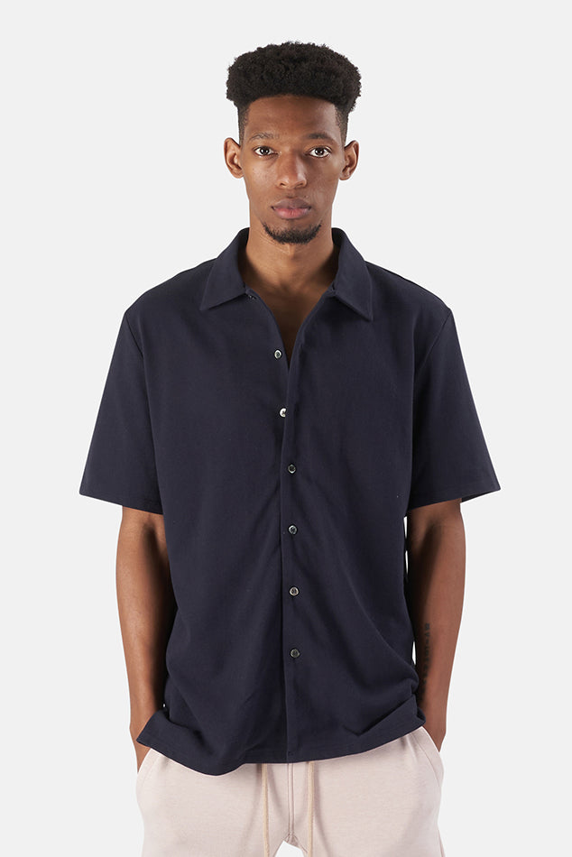Short Newport Navy Sleeve Pique Shirt - blueandcream