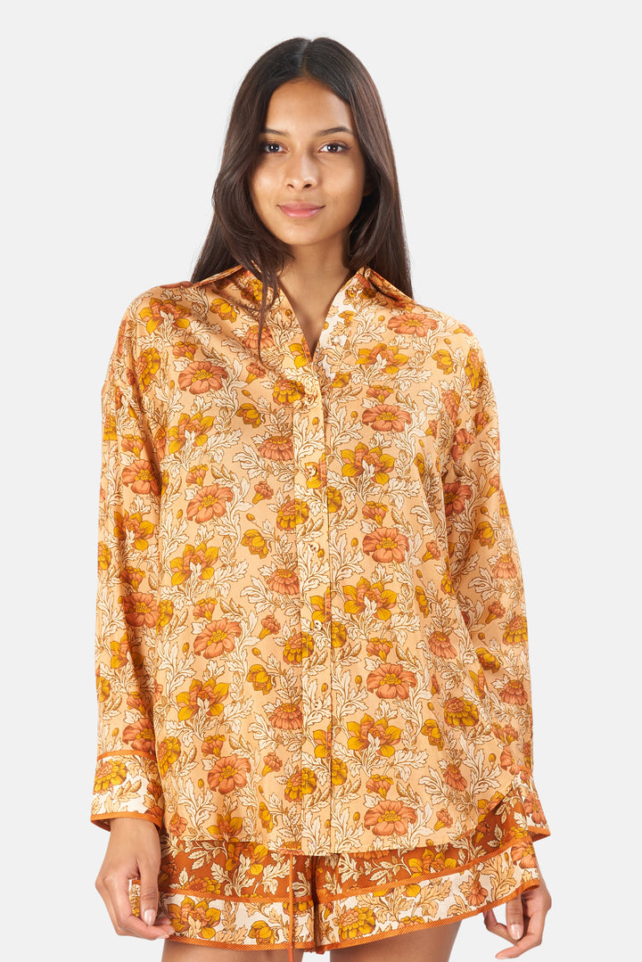 Andie Relaxed Shirt Duty Almond Floral - blueandcream