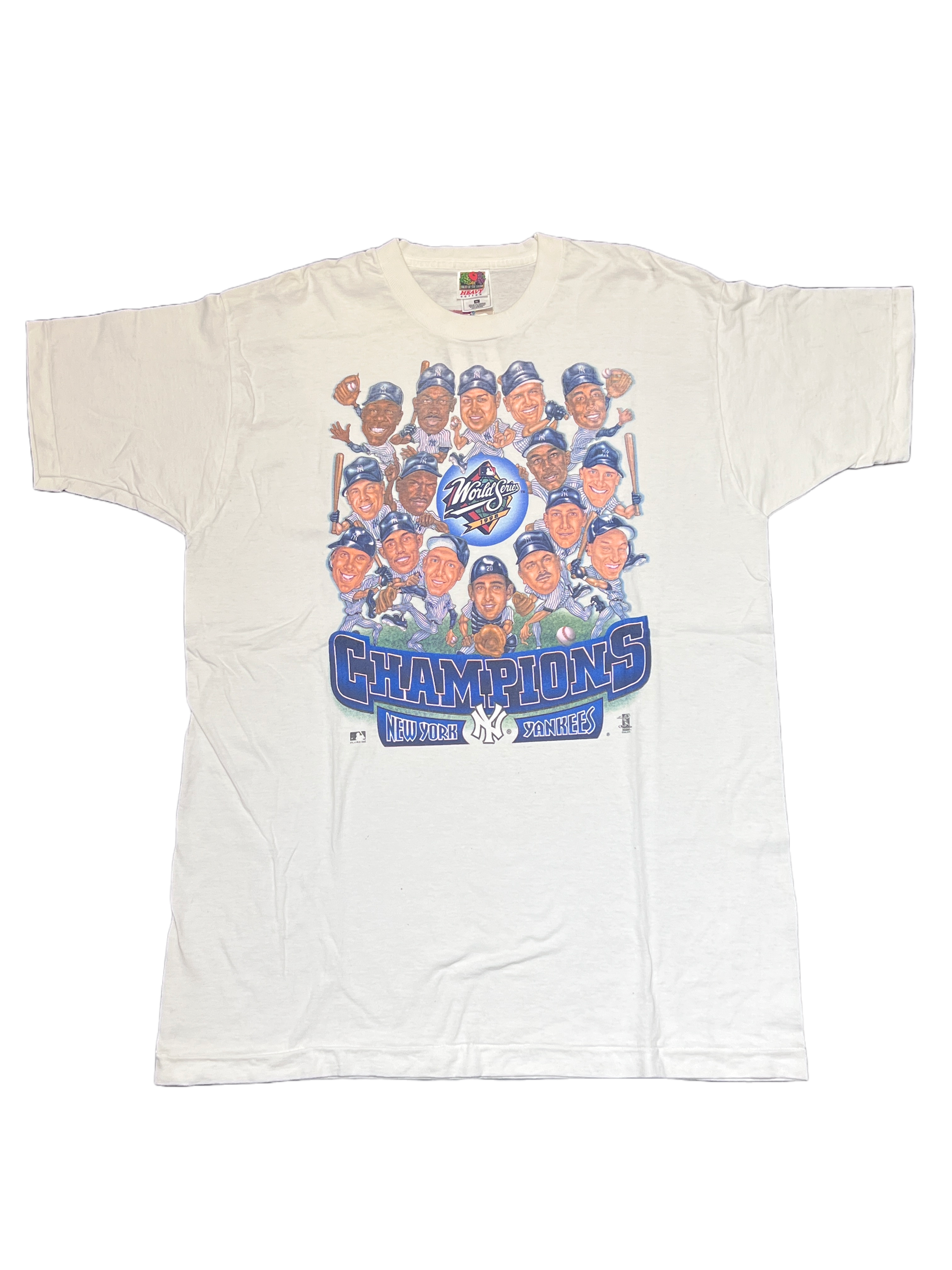 Blue&Cream Vintage 1998 Yankees World Series Cartoon Graphic T-Shirt White, Size XL - T-shirts