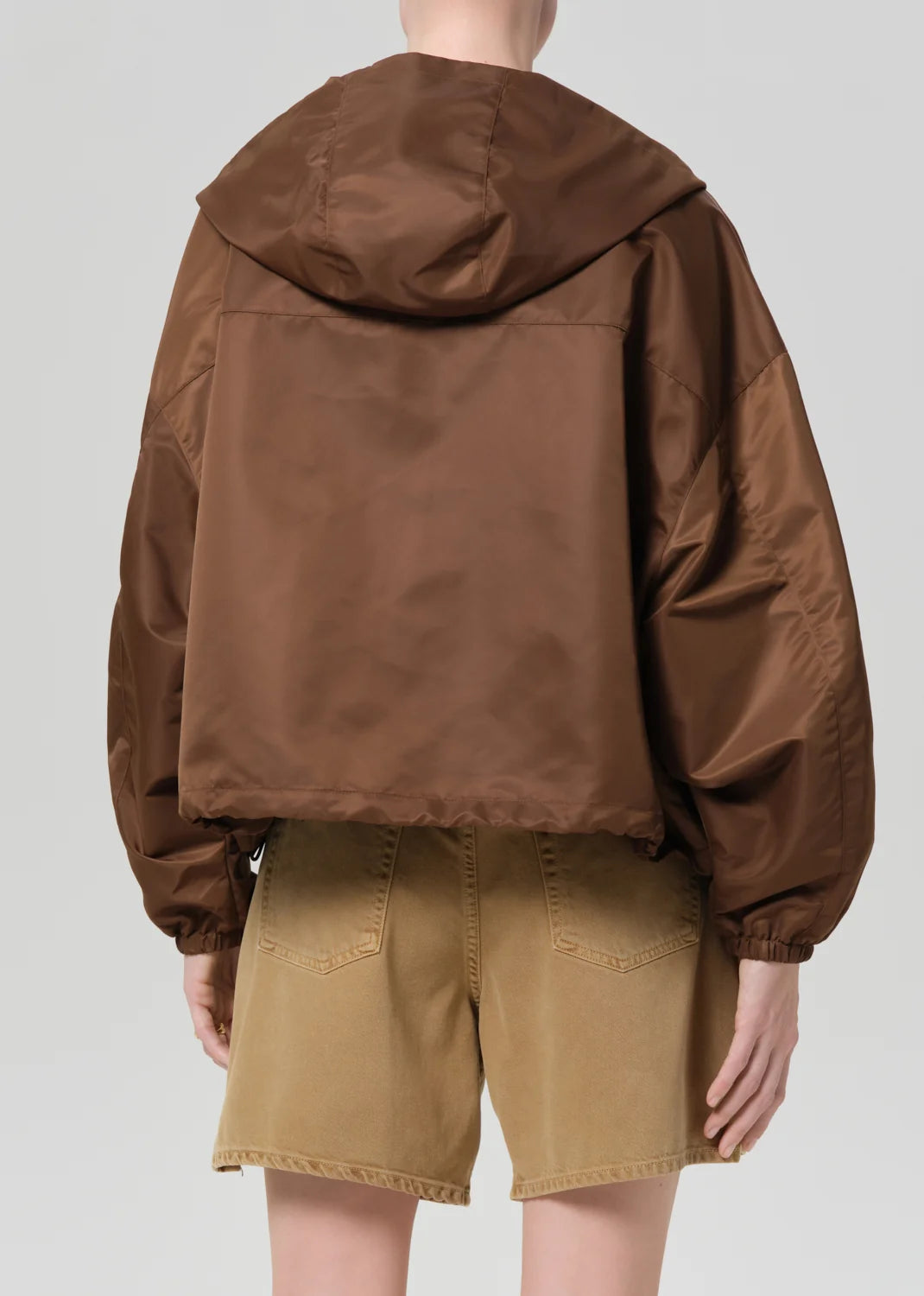 Cropped Nylon Windbreaker in Brown