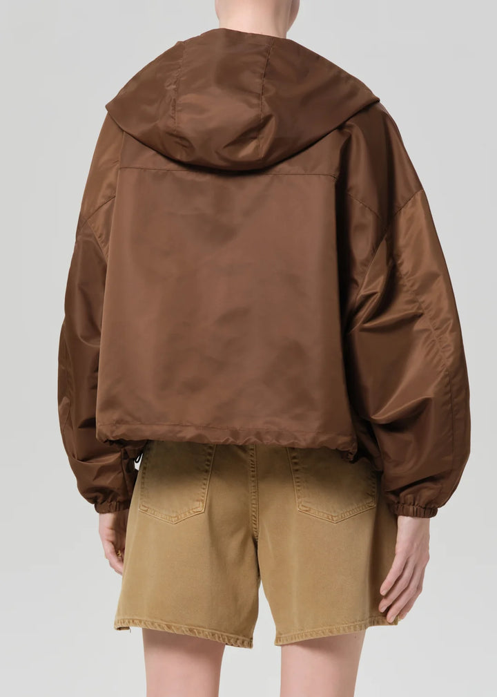 Cropped Nylon Windbreaker in Brown