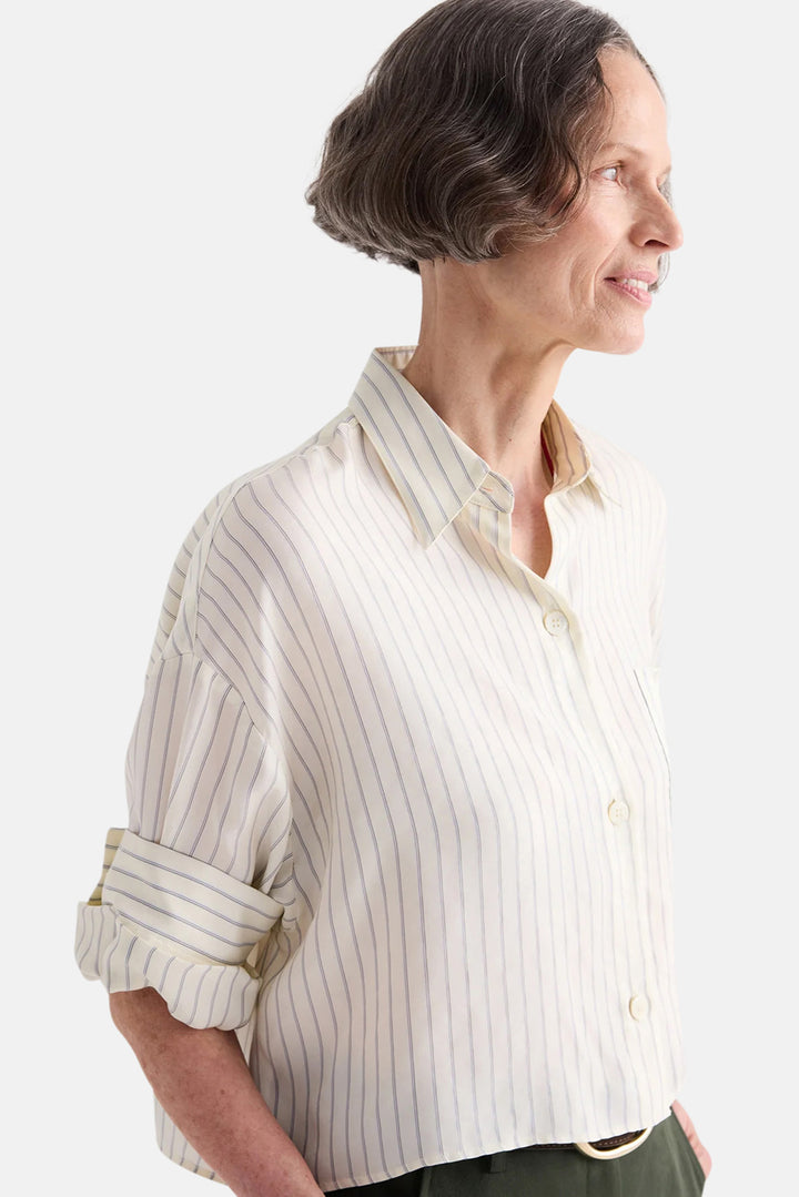 Next Ex Shirt in Pencil Stripe Viscose Ivory / Blue
