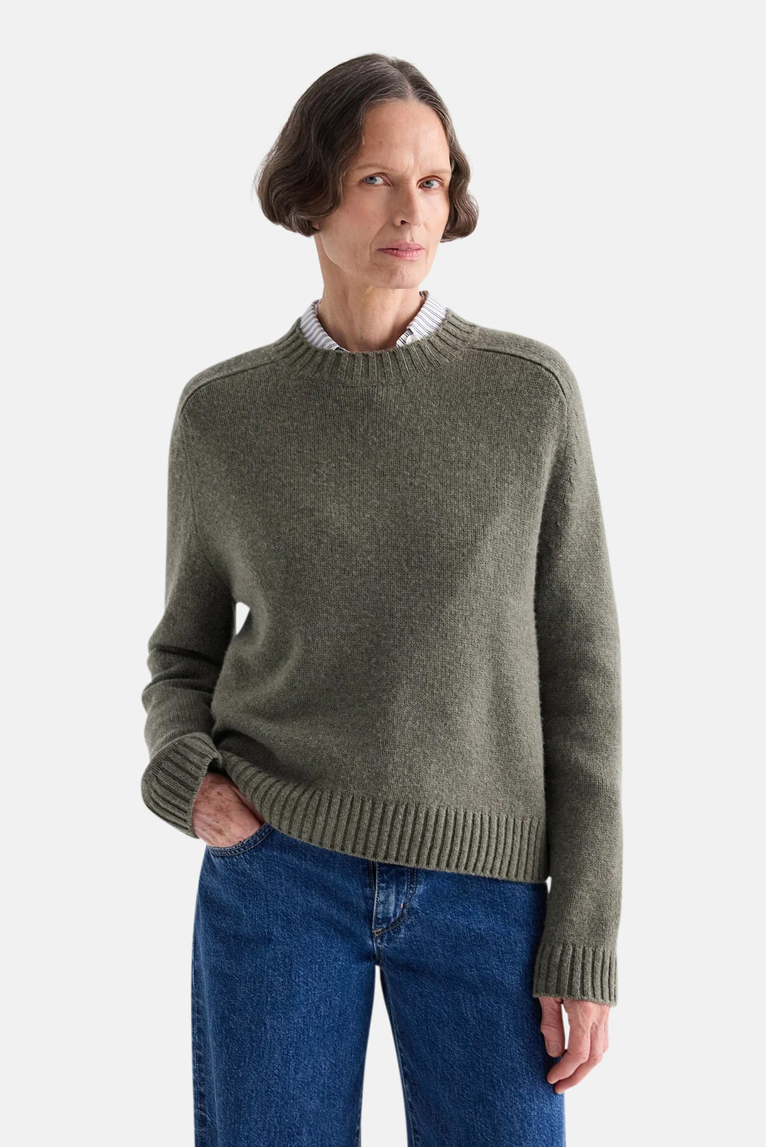 New Jill Crewneck Sweater in Italian Cashmere Moss