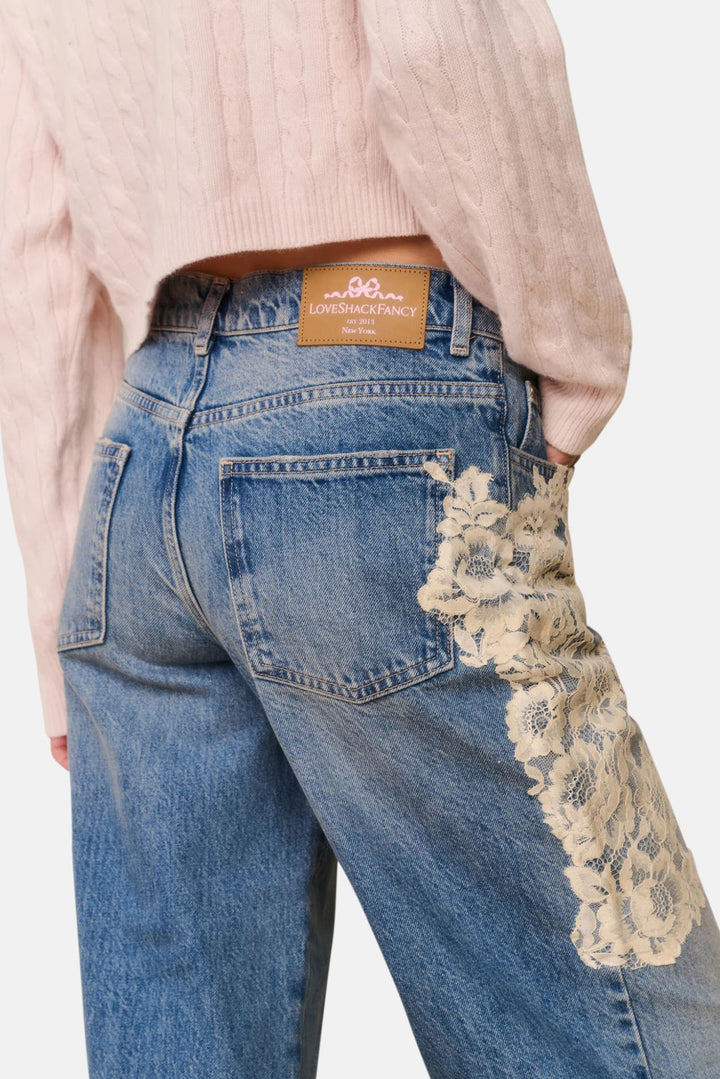 Bambie Lace Appliqué Jeans Faded Blue