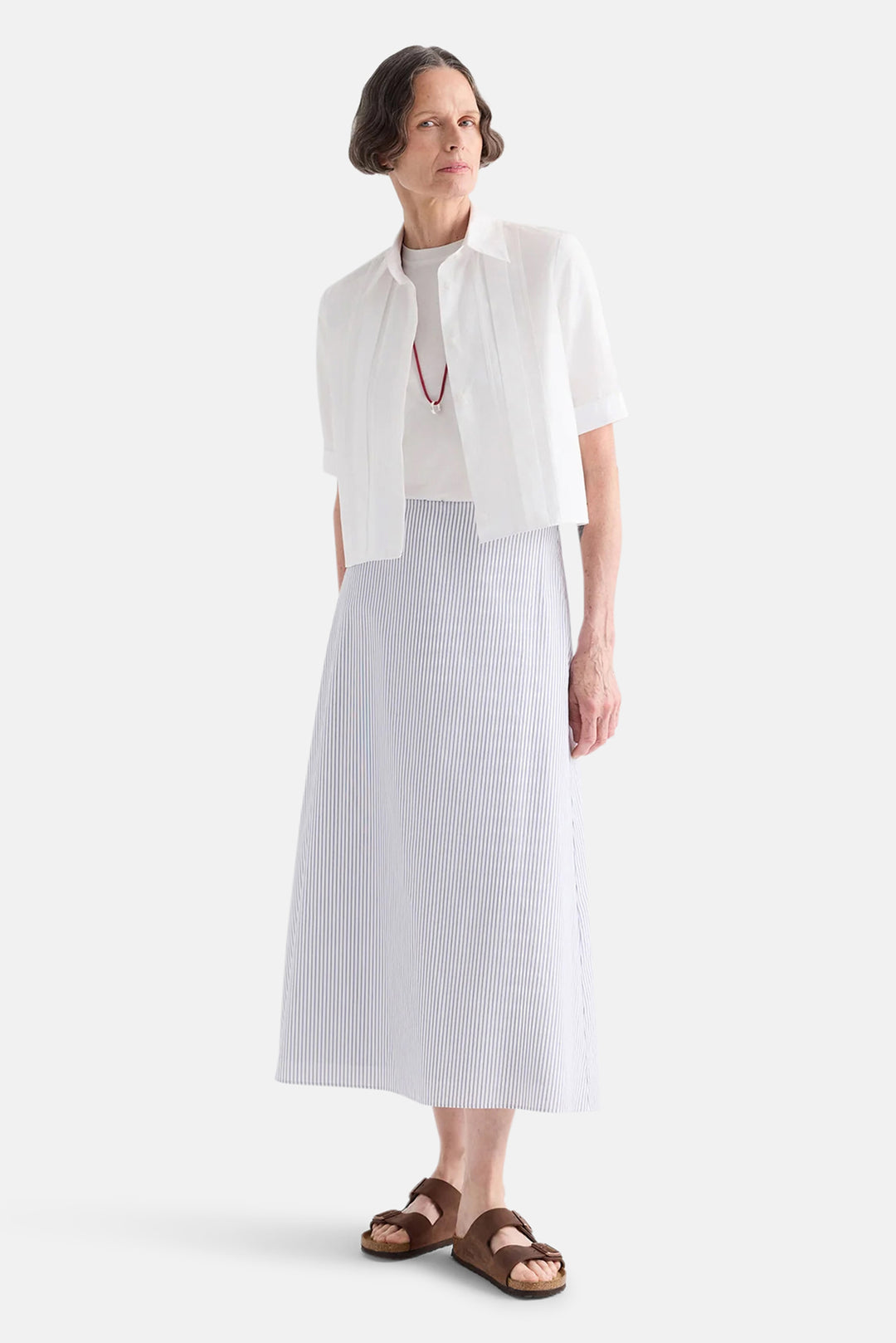 Short Lived Shirt w/ Pleated Placket in Super Compact Poplin White