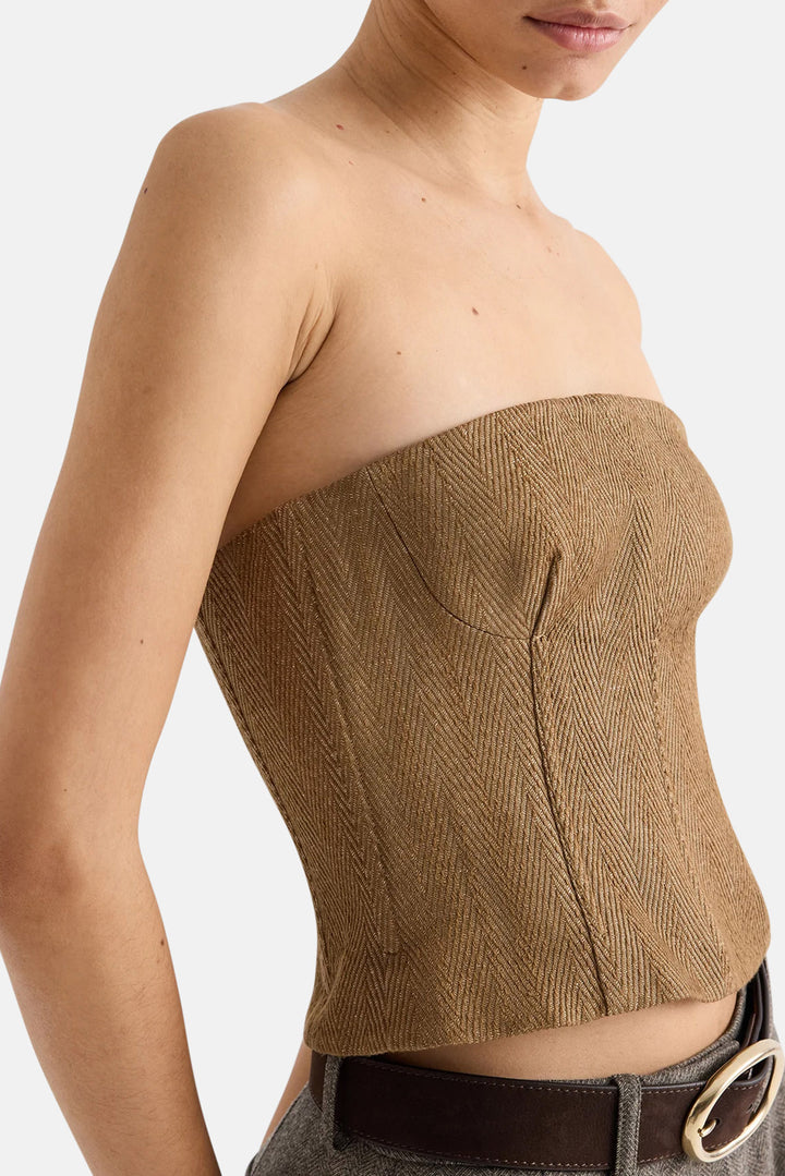 Jillian Chevron Bustier in Linen-Blend Kelp