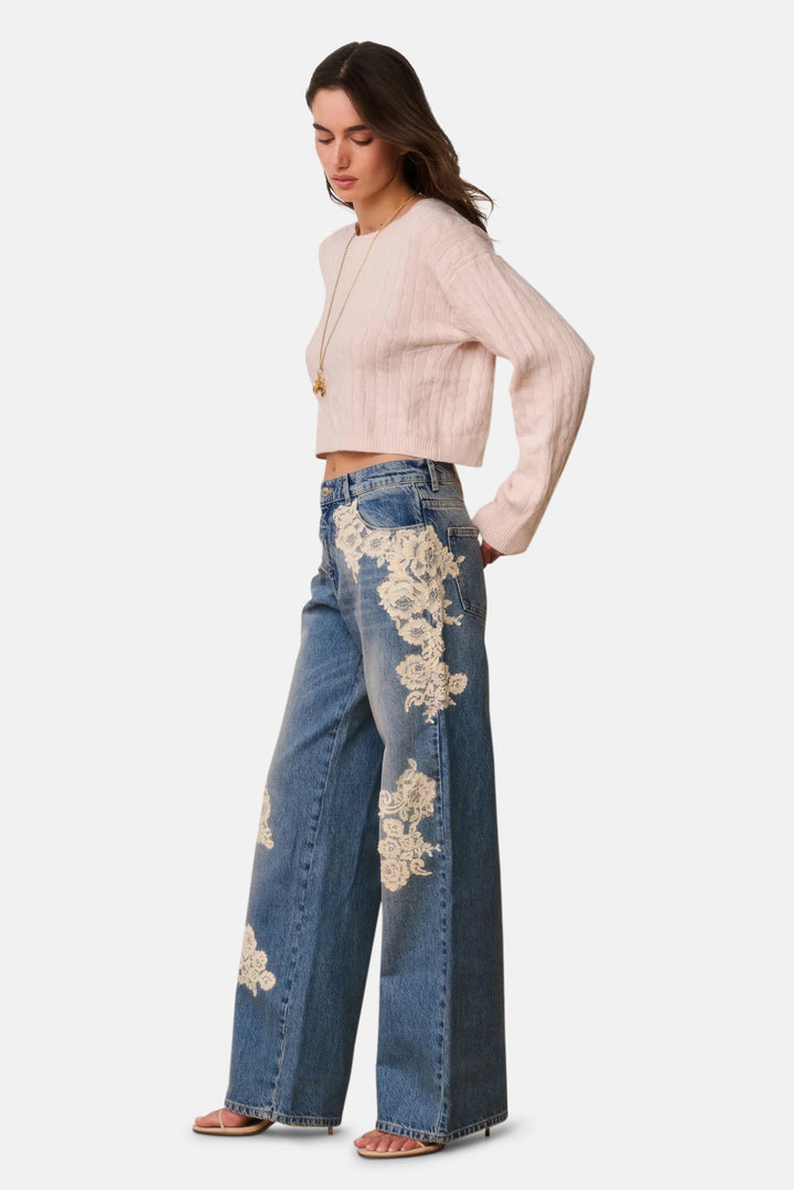 Bambie Lace Appliqué Jeans Faded Blue