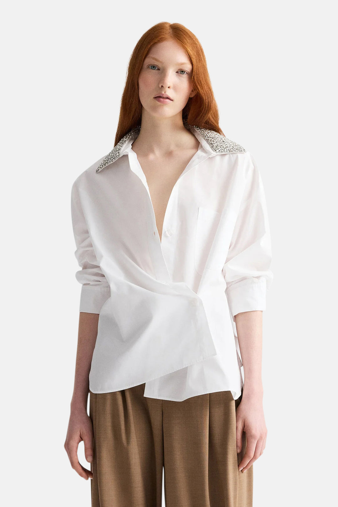 New Earl Shirt w/ Crystal Collar White