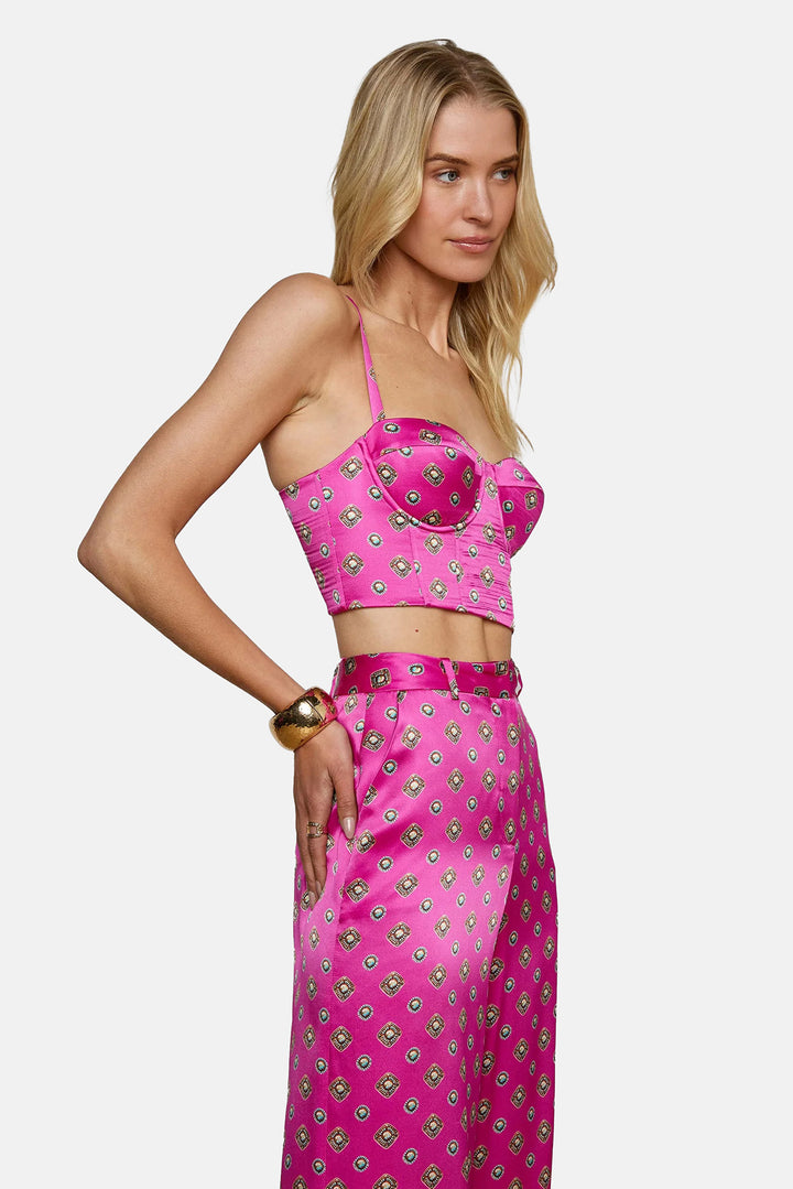 Sonya Silk Bustier Fuchsia/Turquoise Southwestern Geo