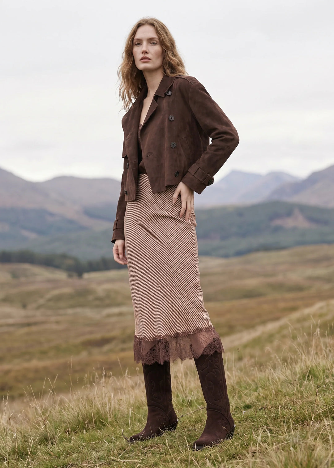 Sharon Midi Skirt Brown Gingham