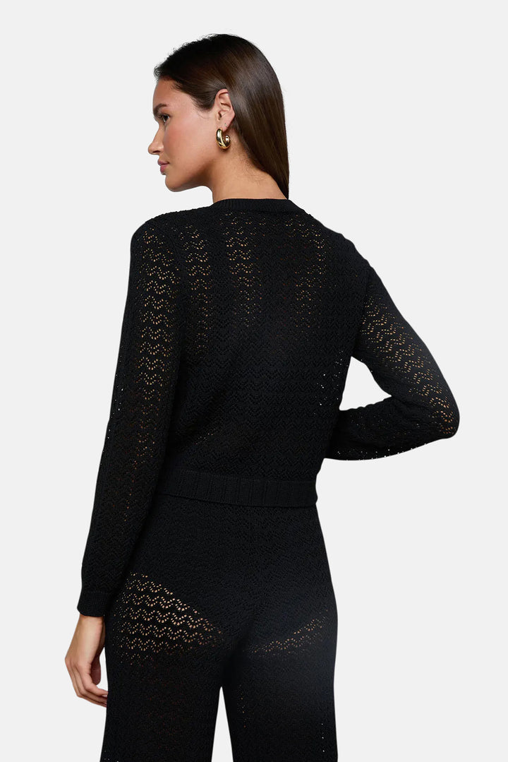 Orla Pointelle Knit Cardigan Black/Gold