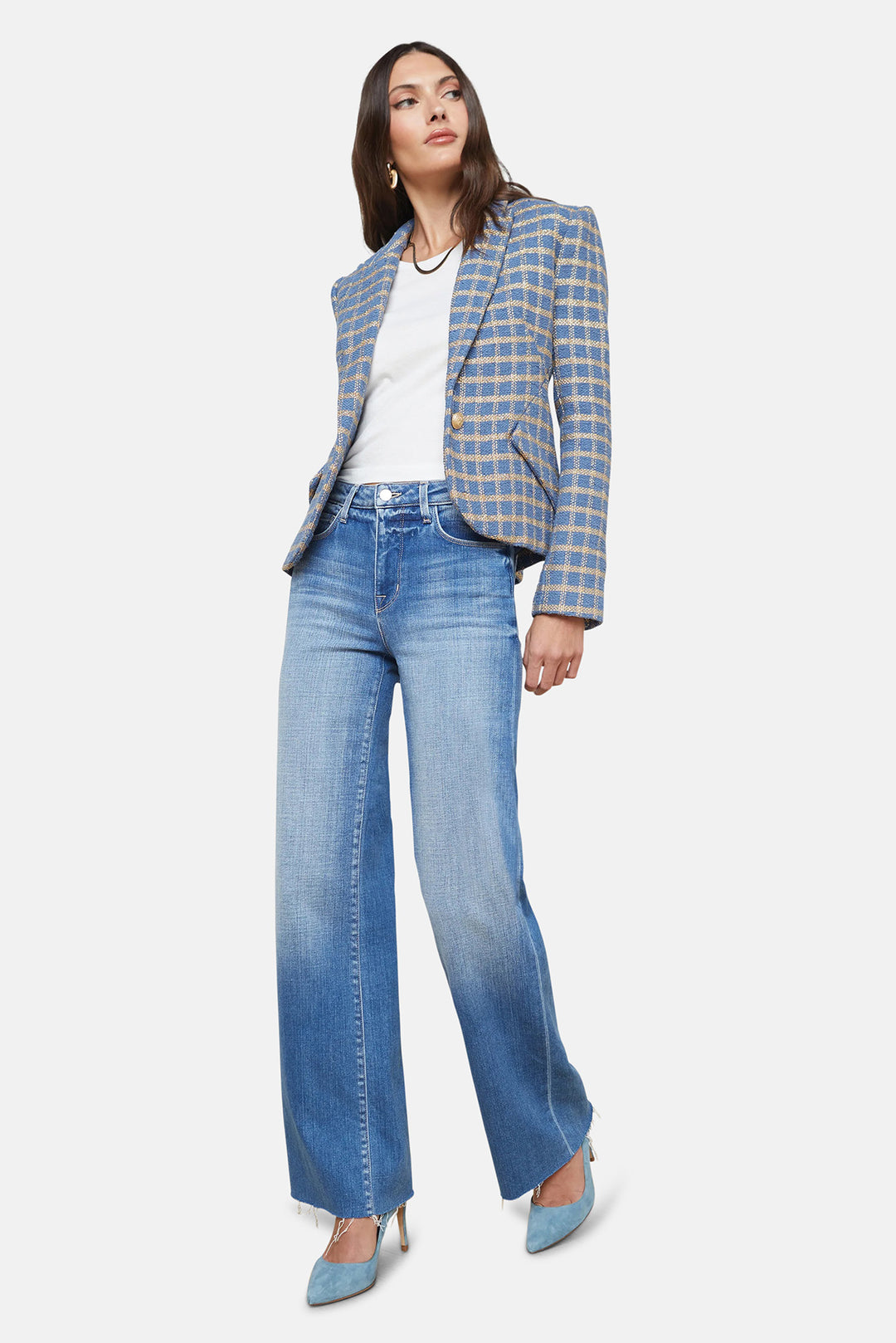 Jennah Blazer Blue Horizon/Gold Plaid