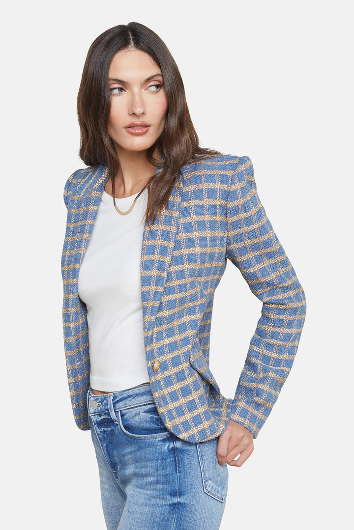 Jennah Blazer Blue Horizon/Gold Plaid