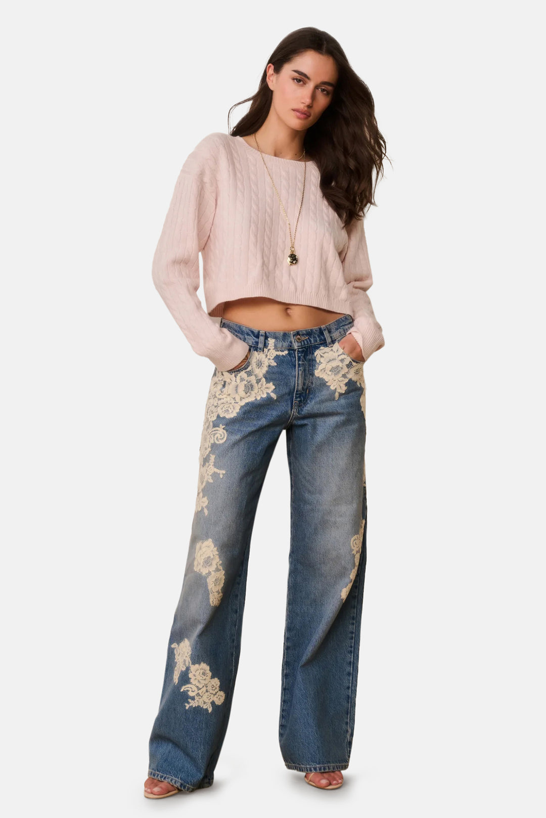 Bambie Lace Appliqué Jeans Faded Blue